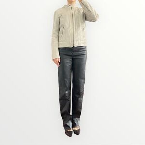 Cole Haan Lamb Leather Gray Biker Moto Jacket Size S